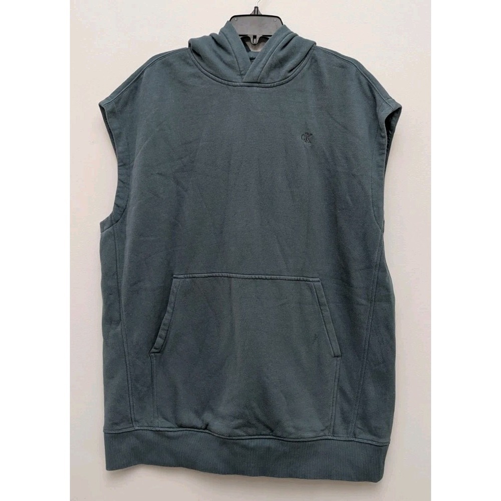C4Calvin Klein Hoodie Vest Mens MED Green Fleece Pullover Sleeveless Soft Comfy